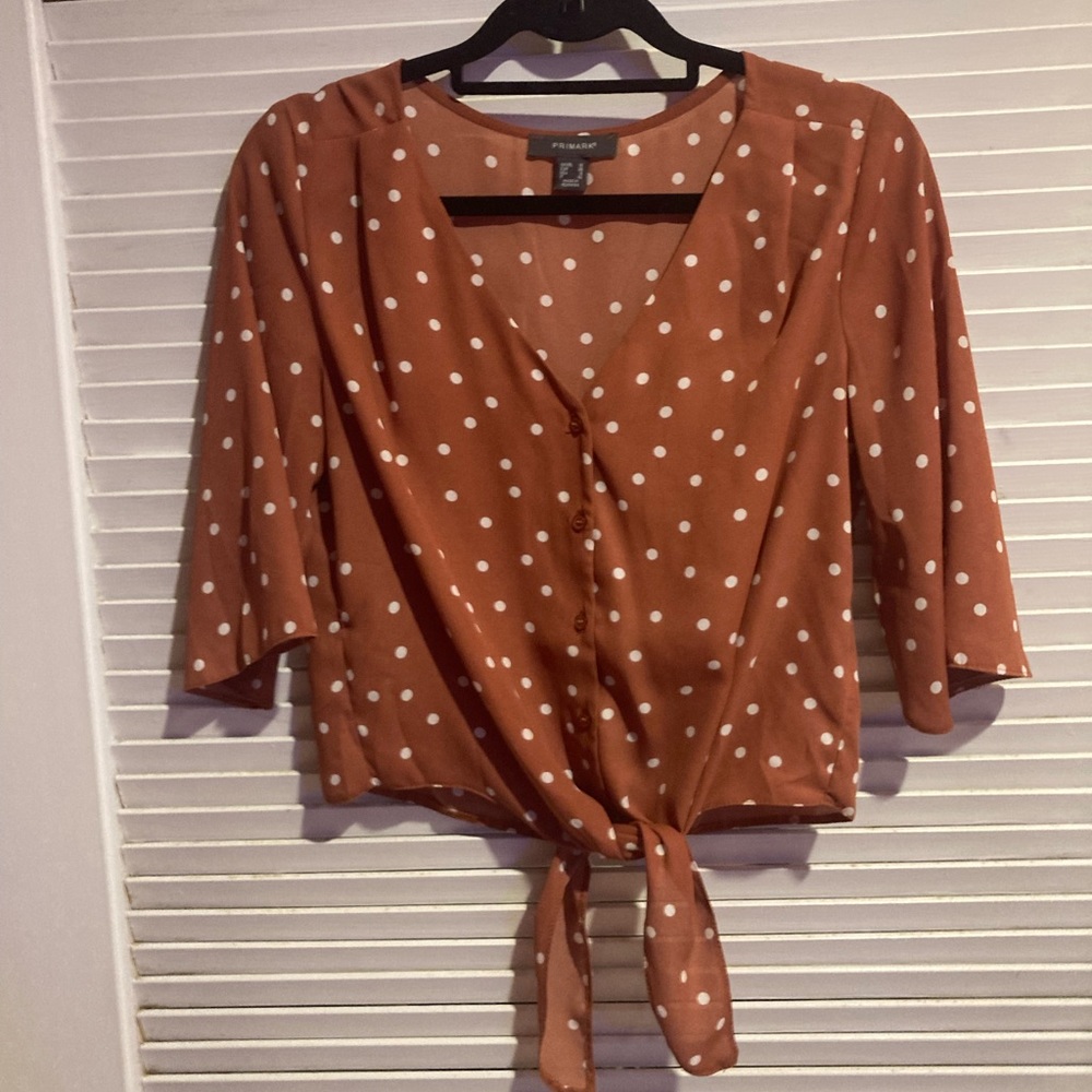 Button up, Burnt Orange with White Pokadots